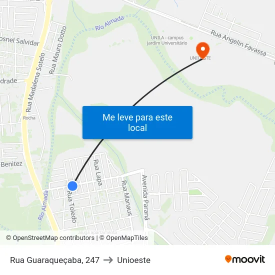 Rua Guaraqueçaba, 247 to Unioeste map