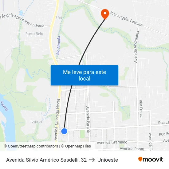 Avenida Silvio Américo Sasdelli, 32 to Unioeste map