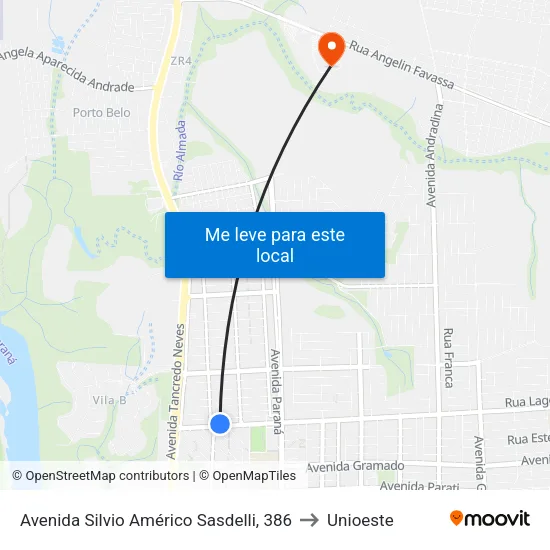 Avenida Silvio Américo Sasdelli, 386 to Unioeste map