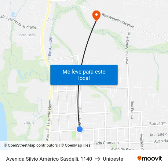 Avenida Silvio Américo Sasdelli, 1140 to Unioeste map