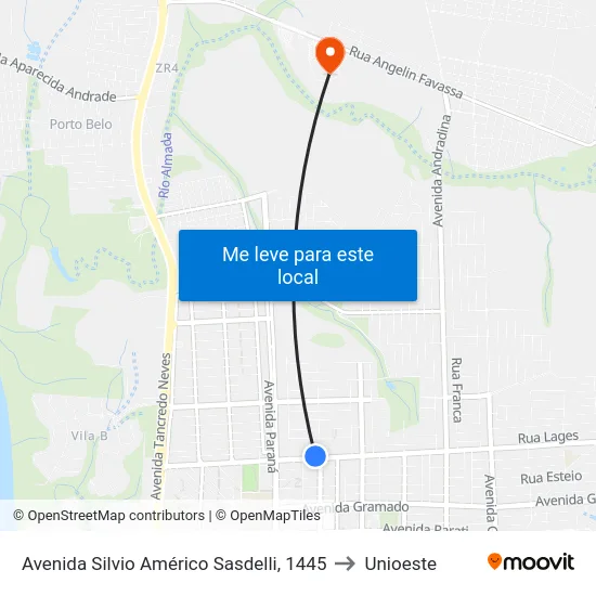 Avenida Silvio Américo Sasdelli, 1445 to Unioeste map