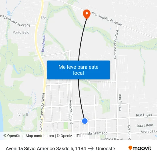 Avenida Silvio Américo Sasdelli, 1184 to Unioeste map