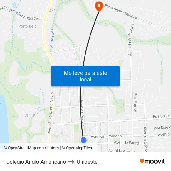 Colégio Anglo-Americano to Unioeste map