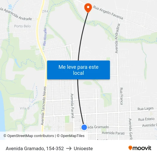 Avenida Gramado, 154-352 to Unioeste map