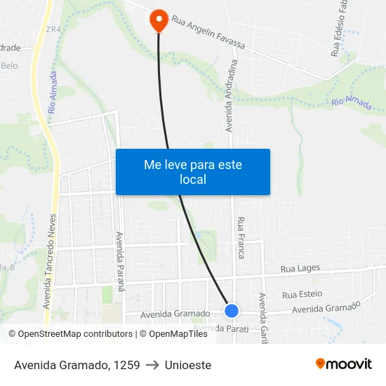 Avenida Gramado, 1259 to Unioeste map