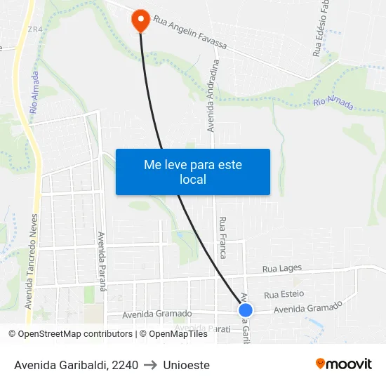 Avenida Garibaldi, 2240 to Unioeste map