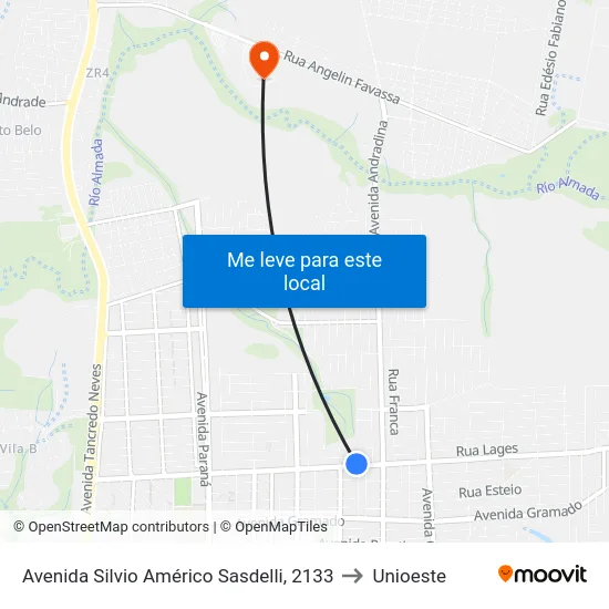 Avenida Silvio Américo Sasdelli, 2133 to Unioeste map