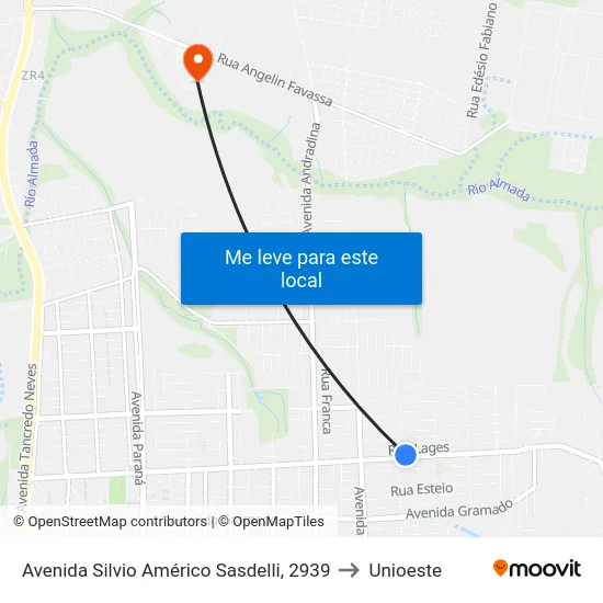 Avenida Silvio Américo Sasdelli, 2939 to Unioeste map