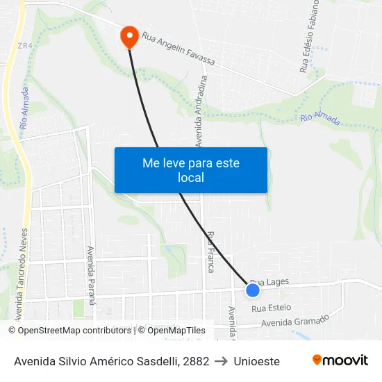 Avenida Silvio Américo Sasdelli, 2882 to Unioeste map
