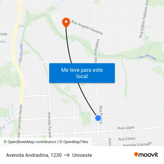 Avenida Andradina, 1230 to Unioeste map