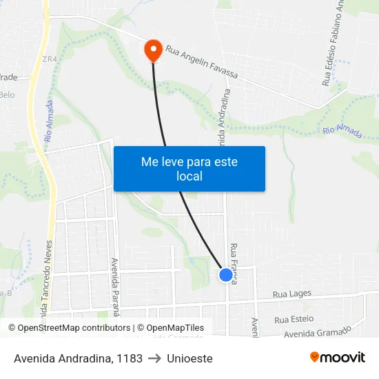 Avenida Andradina, 1183 to Unioeste map