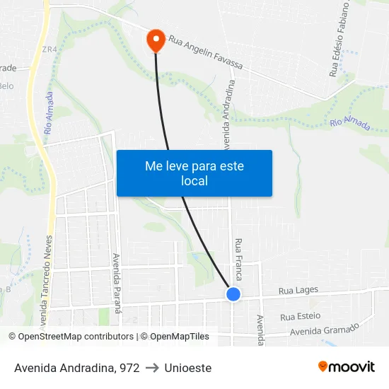 Avenida Andradina, 972 to Unioeste map