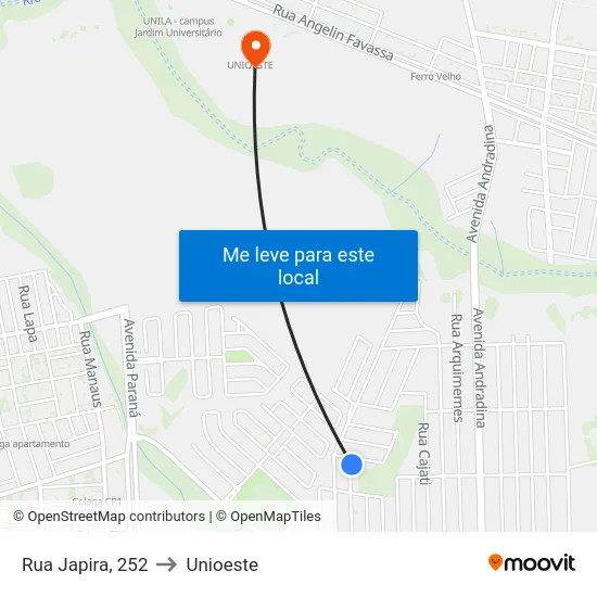 Rua Japira, 252 to Unioeste map
