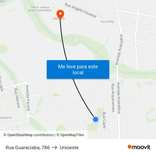 Rua Guaraciaba, 786 to Unioeste map