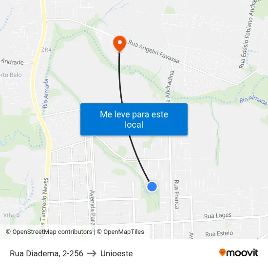 Rua Diadema, 2-256 to Unioeste map