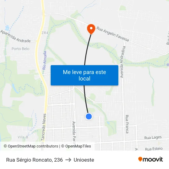 Rua Sérgio Roncato, 236 to Unioeste map
