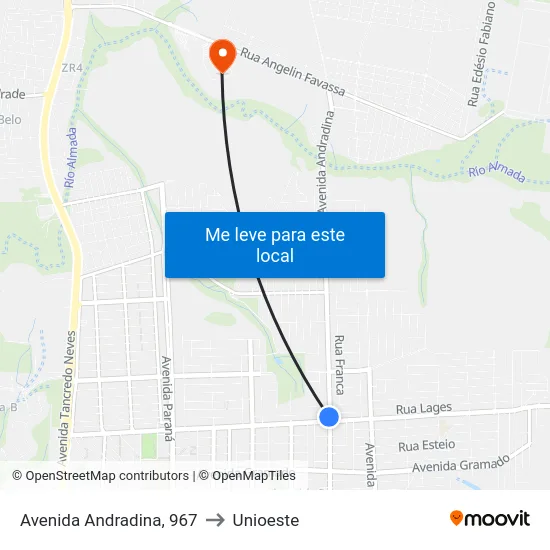 Avenida Andradina, 967 to Unioeste map