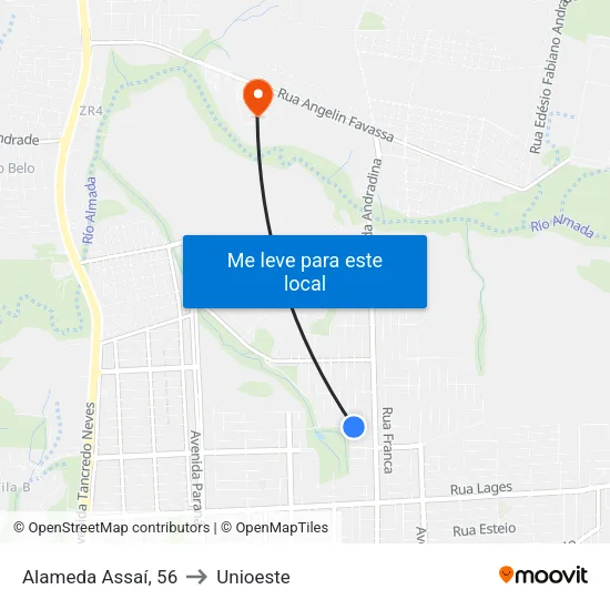 Alameda Assaí, 56 to Unioeste map