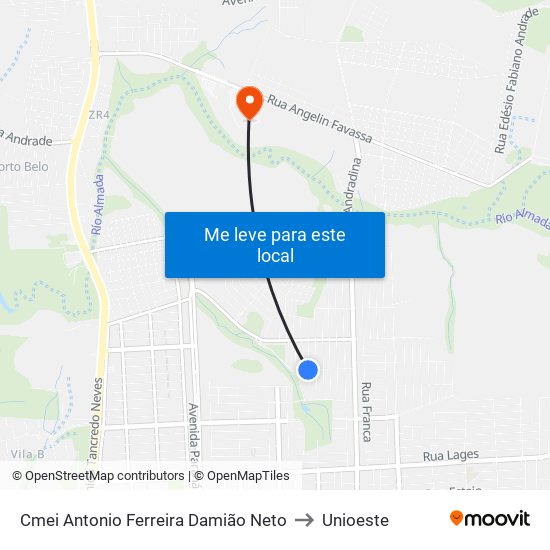 Cmei Antonio Ferreira Damião Neto to Unioeste map