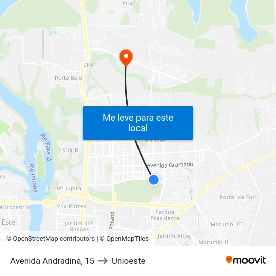 Avenida Andradina, 15 to Unioeste map