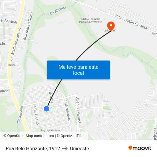 Rua Belo Horizonte, 1912 to Unioeste map