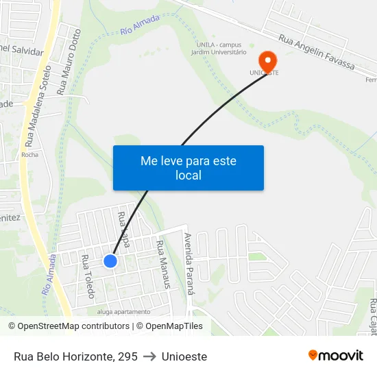 Rua Belo Horizonte, 295 to Unioeste map