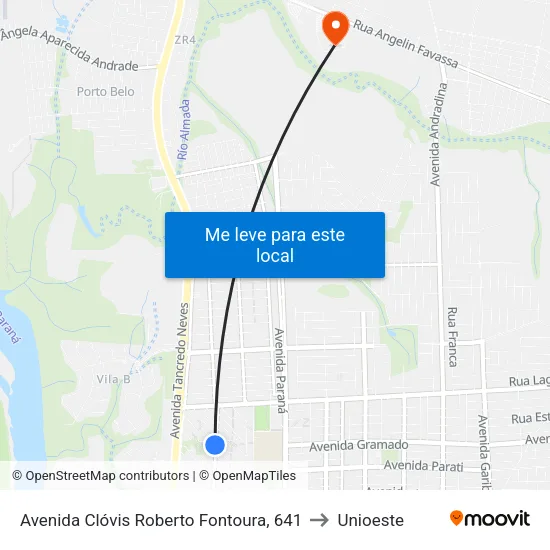Avenida Clóvis Roberto Fontoura, 641 to Unioeste map