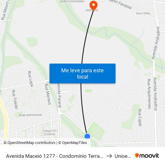 Avenida Maceió 1277 - Condomínio Terras Alpha to Unioeste map
