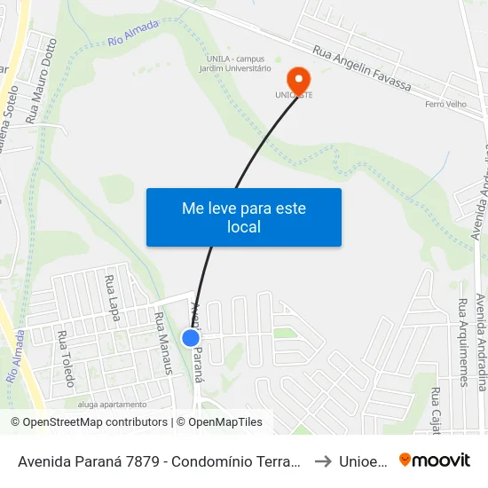 Avenida Paraná 7879 - Condomínio Terras Alpha to Unioeste map