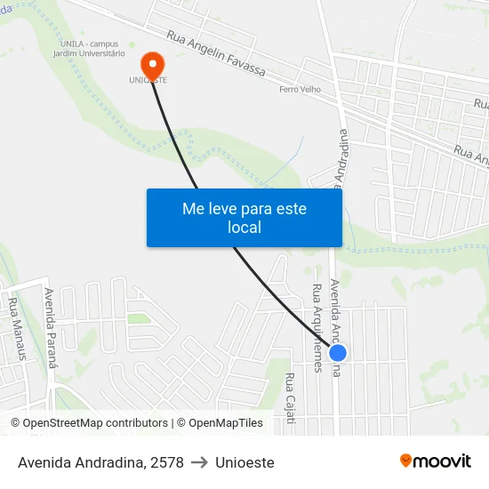 Avenida Andradina, 2578 to Unioeste map
