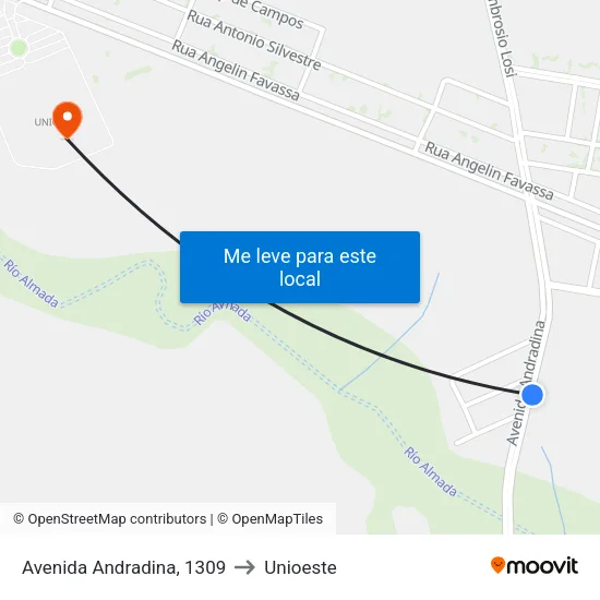Avenida Andradina, 1309 to Unioeste map