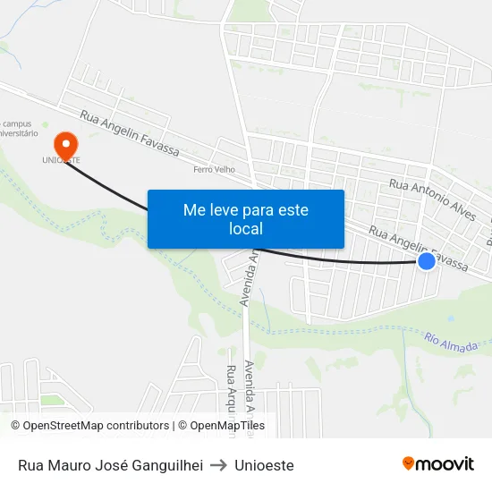 Rua Mauro José Ganguilhei to Unioeste map