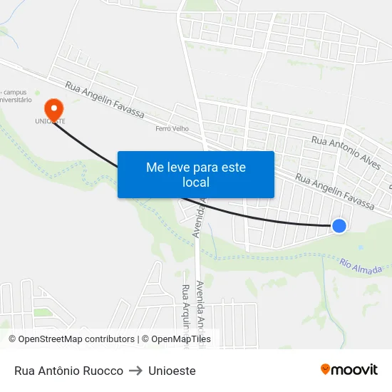 Rua Antônio Ruocco to Unioeste map