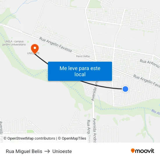 Rua Miguel Belis to Unioeste map