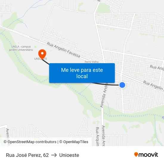 Rua José Perez, 62 to Unioeste map