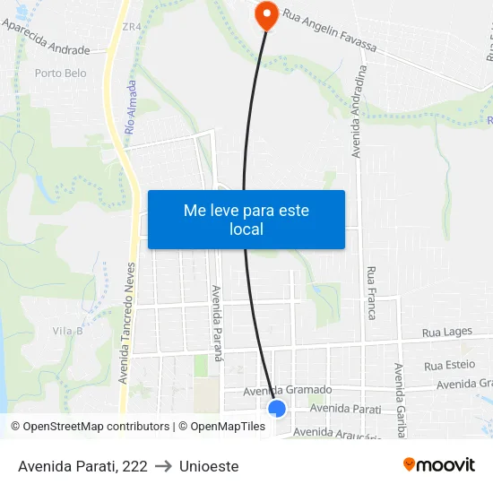 Avenida Parati, 222 to Unioeste map