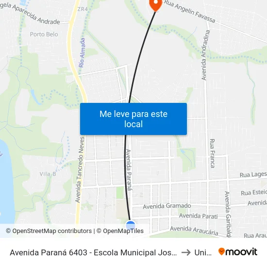 Avenida Paraná 6403 - Escola Municipal Josinete Holler Alves Dos Santos to Unioeste map