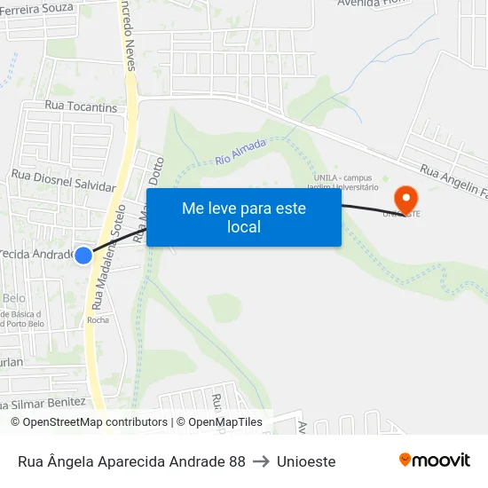 Rua Ângela Aparecida Andrade 88 to Unioeste map