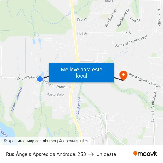 Rua Ângela Aparecida Andrade, 253 to Unioeste map