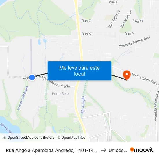 Rua Ângela Aparecida Andrade, 1401-1449 to Unioeste map