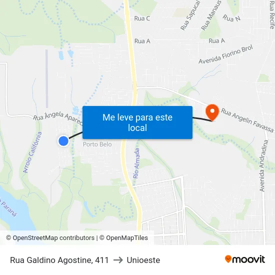 Rua Galdino Agostine, 411 to Unioeste map