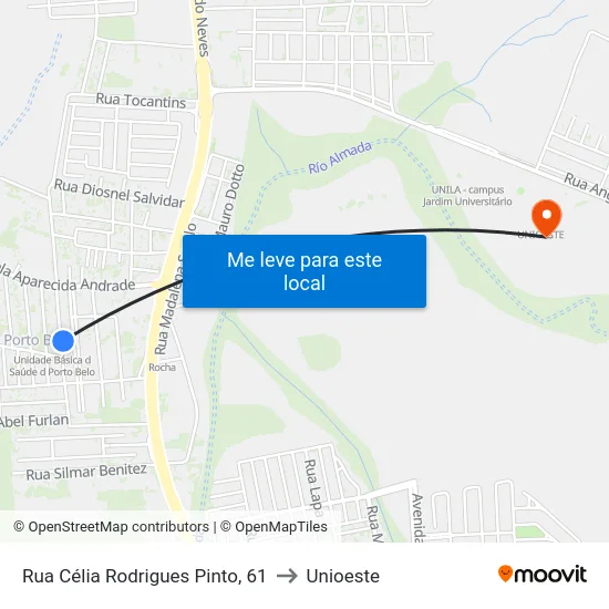 Rua Célia Rodrigues Pinto, 61 to Unioeste map