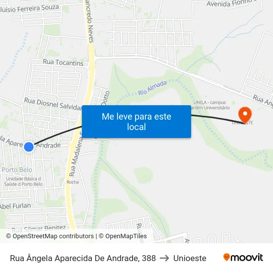 Rua Ângela Aparecida De Andrade, 388 to Unioeste map
