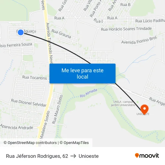 Rua Jéferson Rodrigues, 62 to Unioeste map