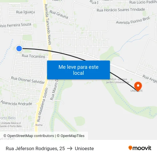 Rua Jéferson Rodrigues, 25 to Unioeste map
