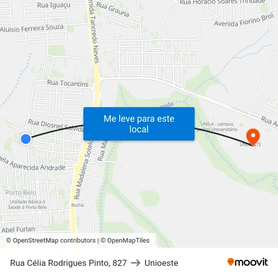 Rua Célia Rodrigues Pinto, 827 to Unioeste map