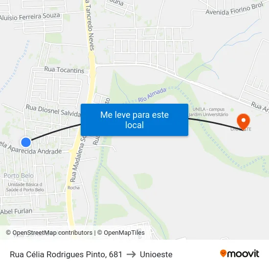 Rua Célia Rodrigues Pinto, 681 to Unioeste map