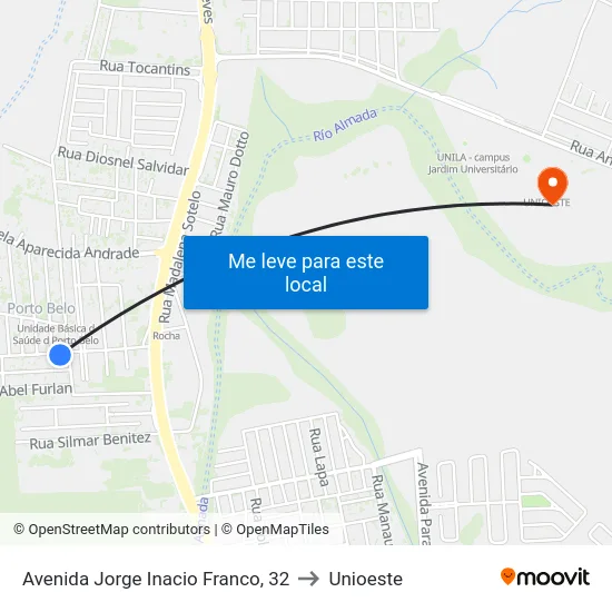 Avenida Jorge Inacio Franco, 32 to Unioeste map