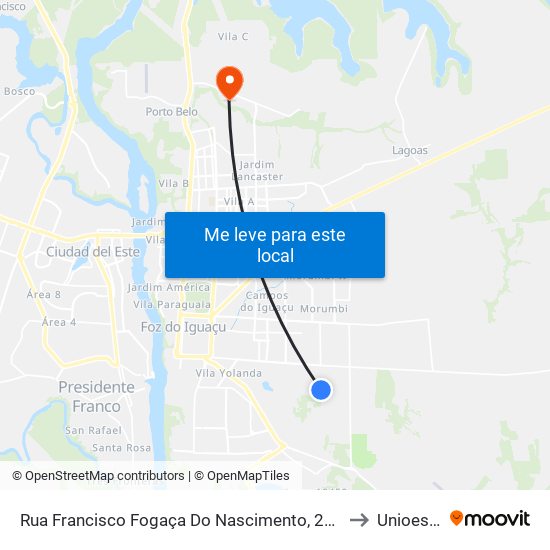 Rua Francisco Fogaça Do Nascimento, 2927 to Unioeste map