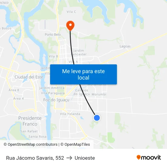 Rua Jácomo Savaris, 552 to Unioeste map